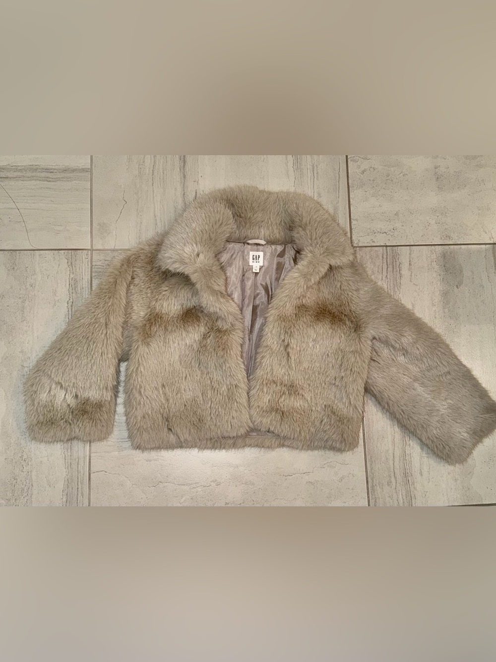 GAP Kids Faux Fur Cropped Jacket in Light Beige
